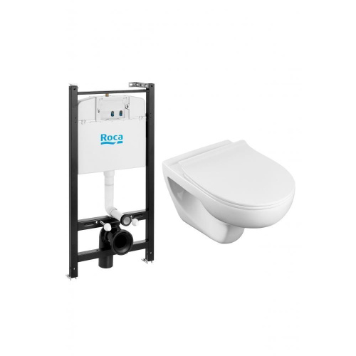 ПЭК Roca Victoria Pack подвесной унитаз Rimless + инсталляция + Slim сиденье дюропласт