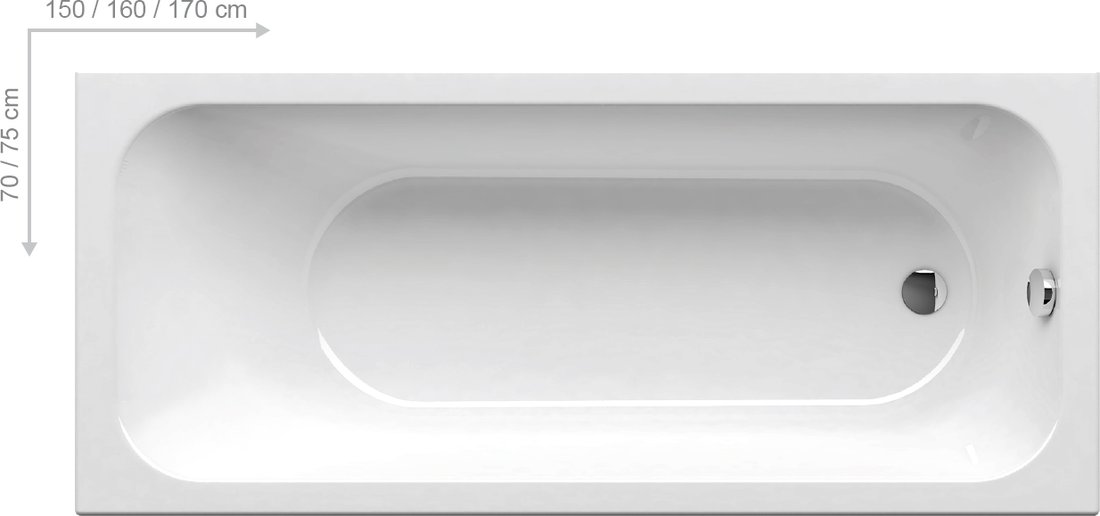 Ванна акриловая Ravak CHROME SLIM 150х70 пристенная, белый