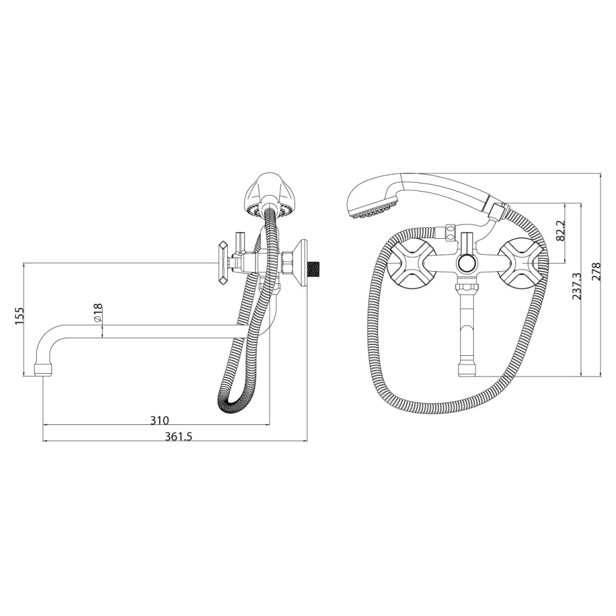 Смеситель универсальный с круглым изливом 300мм, хром 