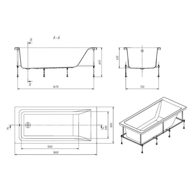 Ванна акриловая Roca EASY прямоугольная 180x80 белая