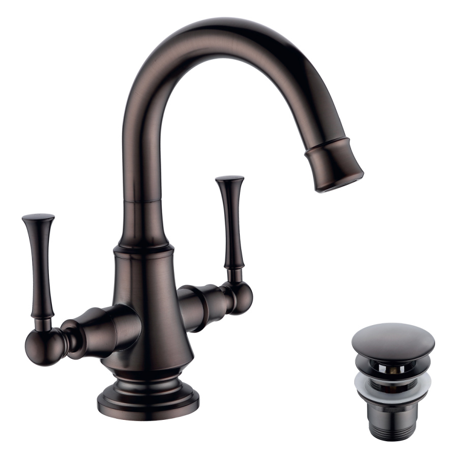 Смеситель для умывальника с поворотным изливом, черная бронза 