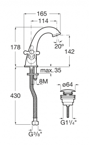 смеситель для раковины CARMEN с донным клапаном  ( хром )  