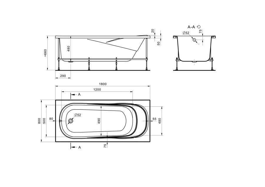 Ванна акриловая Santek КАСАБЛАНКА XL прямоугольная 180x80