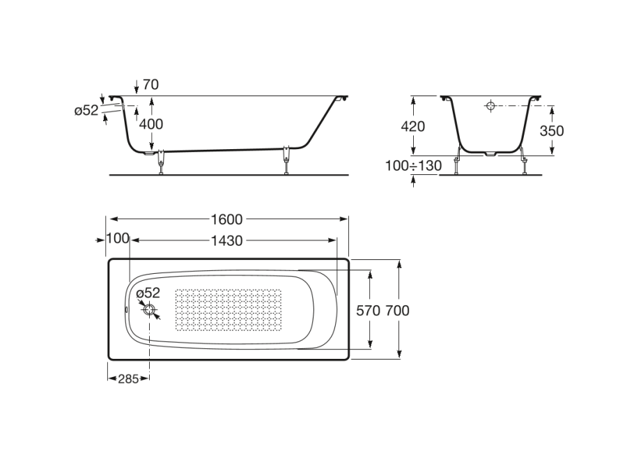 ванна CONTINENTAL   / 160х70 /   ( бел )  