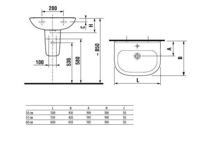 Раковина подвесная Roca Access 600x450, 1 отверстие