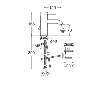 смеситель для раковины LANTA с донным клапаном  ( хром )  