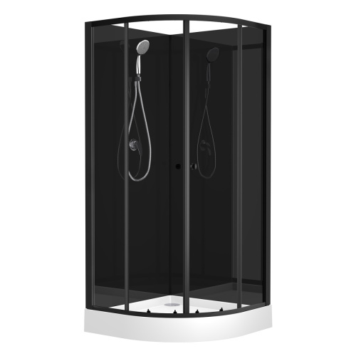 Душевая кабина Loranto NEO 90x90x(190+15) c низким поддоном 15см, прозрачное закаленное стекло 5 мм, задние стеклянные стенки черные, профиль черный-матовый