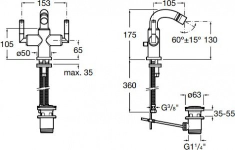 смеситель LOFT ELITE биде двузахватный  ( хром )  