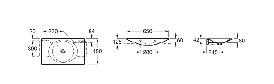 умывальник KALAHARI без отверстия для смесителя  / 65x45 /    ( бел )  