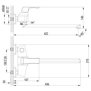 LM4517C "Юнит" Смеситель универсальный с плоским изливом 