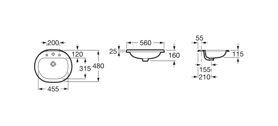 встраиваемый умывальник Coral  / 56х48 /   ( бел )  
